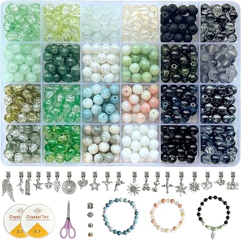 8mm Crackle Glass Beads for Jewelry Making, 600 Pieces