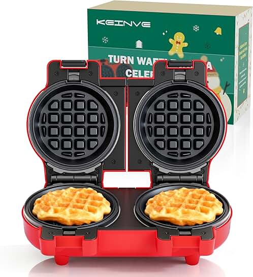 4-inch Waffle Maker with Removable Plates and Dual Heating