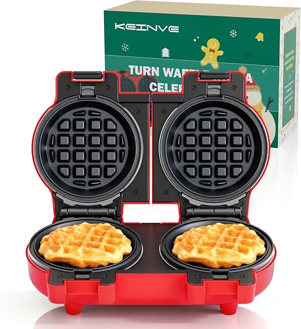 4-inch Waffle Maker with Removable Plates and Dual Heating