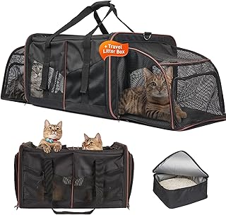 Double Cat Carrier with Litter Box and Expandable Space