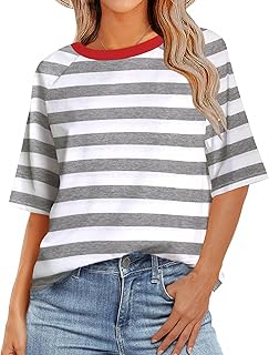 Women's Summer Casual Oversized Short Sleeve Striped T-Shirt