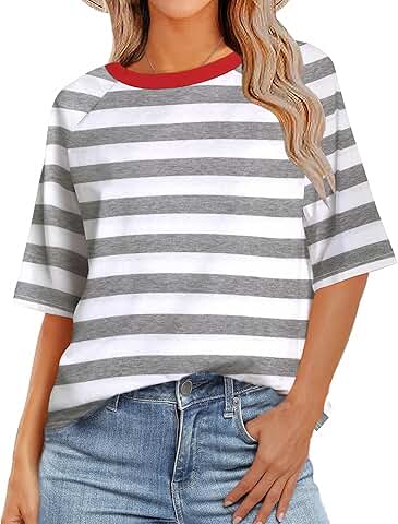 Women's Summer Casual Oversized Short Sleeve Striped T-Shirt