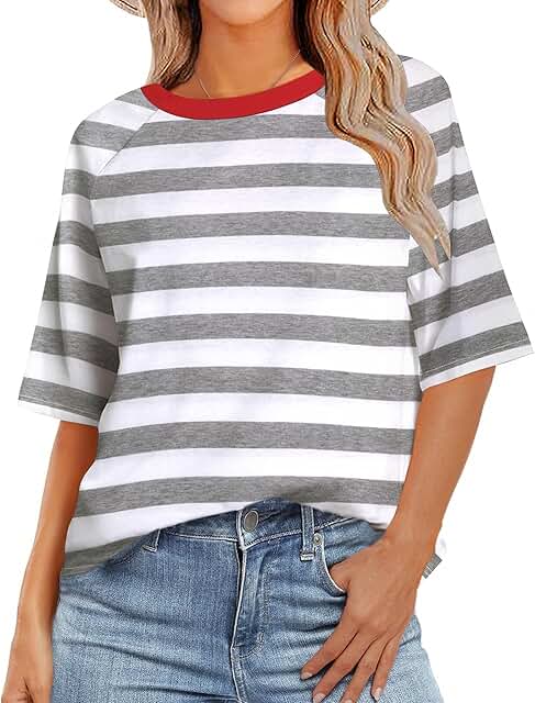 Women's Summer Casual Oversized Short Sleeve Striped T-Shirt
