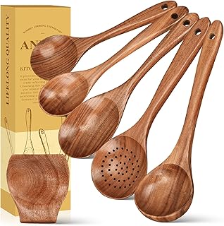 6-Piece Wooden Cooking Spoon Set with Rest