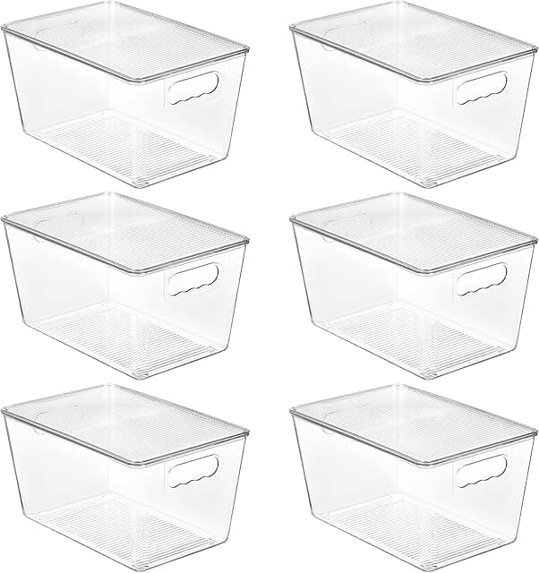 Six Clear Stackable Storage Bins with Lids