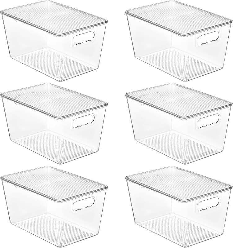 Six Clear Stackable Storage Bins with Lids
