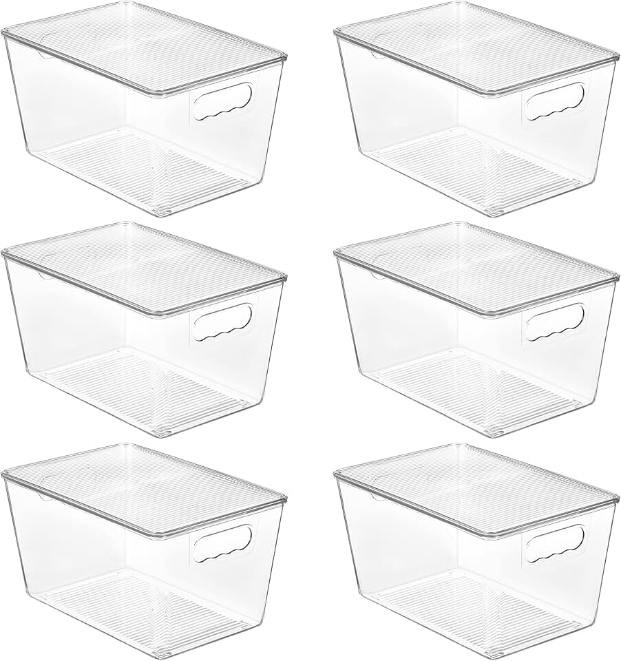 Six Clear Stackable Storage Bins with Lids