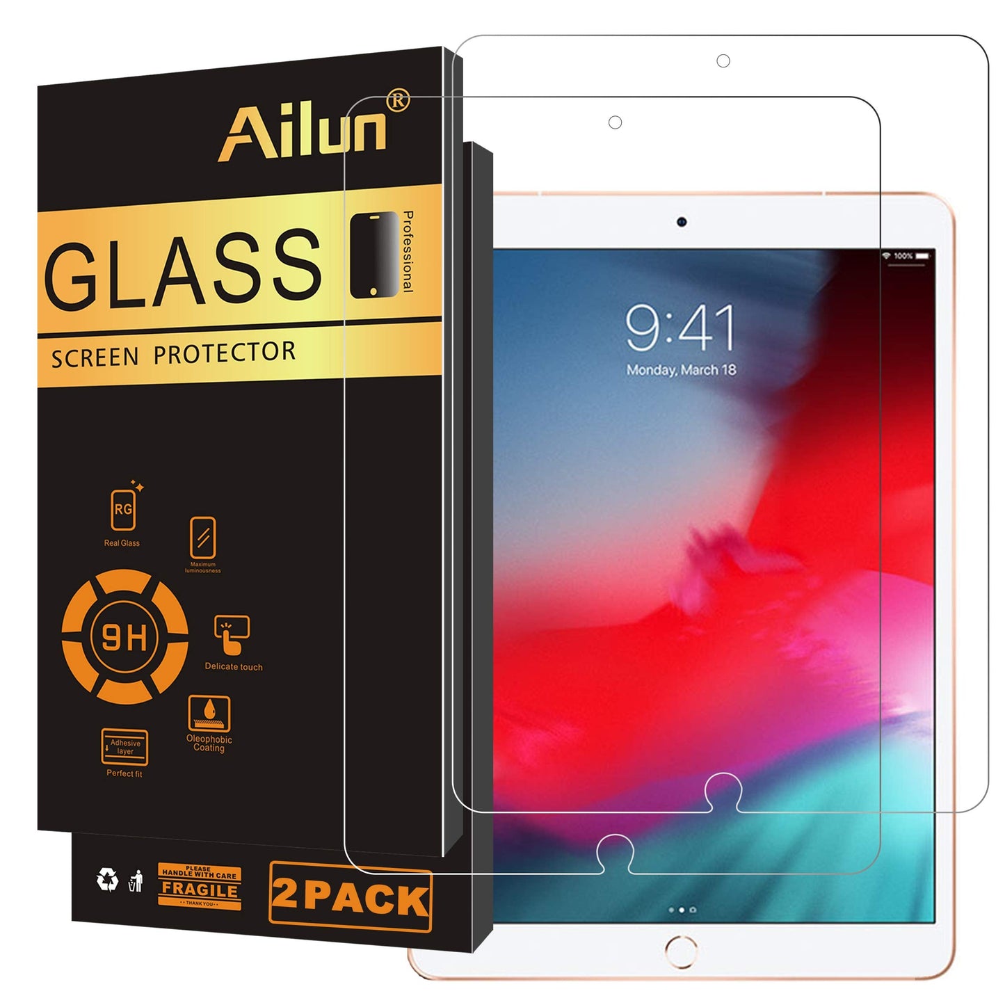 2Pack Screen Protector for iPad Pro 10.5 2017 iPad Air 3 2019 10.5 Inch Tempered Glass 9H Hardness Apple Pencil Compatible Ultra Clear Anti Scratch Case Friendly