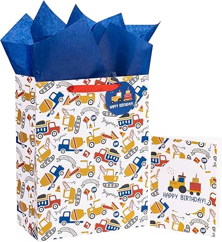 Large Car-Themed Birthday Gift Bags with Card and Tissue