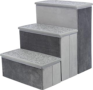 Velour 3-Step Pet Stairs with Storage