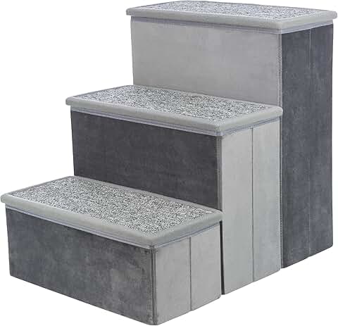 Velour 3-Step Pet Stairs with Storage