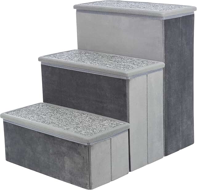 Velour 3-Step Pet Stairs with Storage