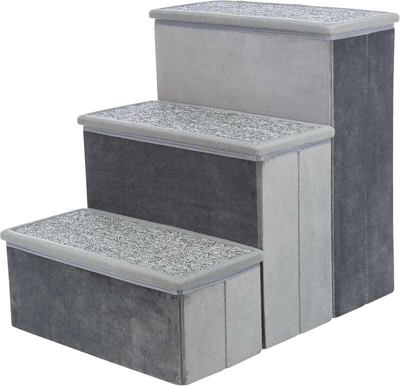 Velour 3-Step Pet Stairs with Storage