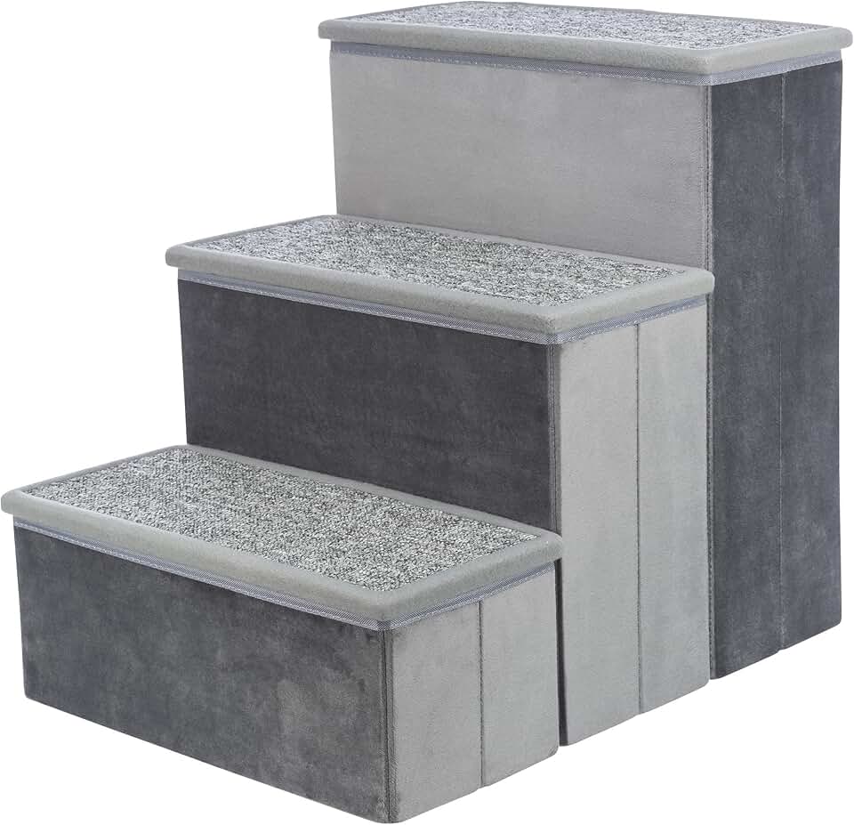 Velour 3-Step Pet Stairs with Storage
