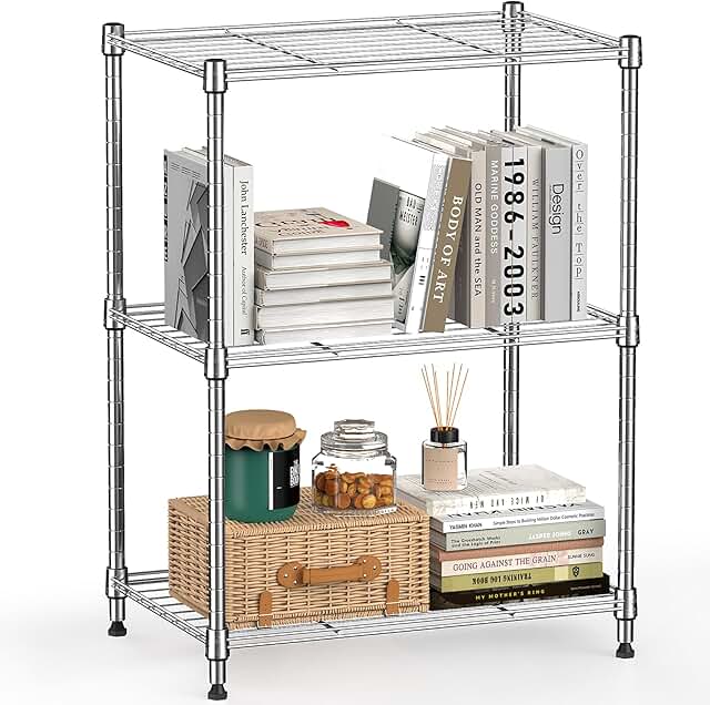 Three-Tier Steel Wire Shelving Unit for Home and Office