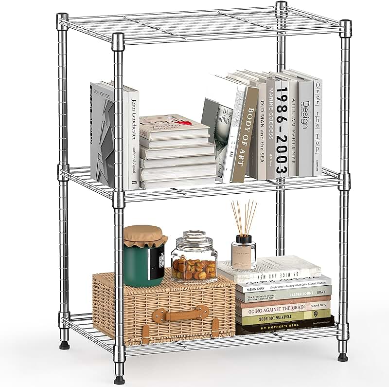 Three-Tier Steel Wire Shelving Unit for Home and Office