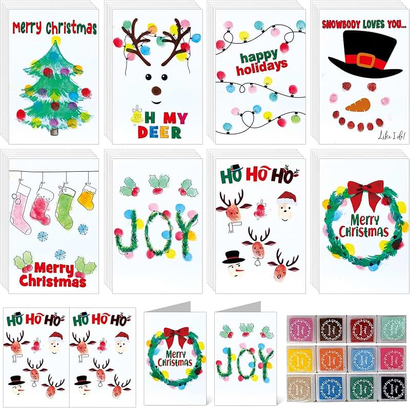 Christmas Card Making Kit with Ink Pad and Fingerprint Designs