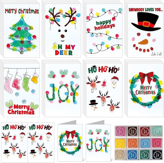 Christmas Card Making Kit with Ink Pad and Fingerprint Designs