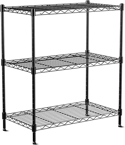 3-Tier Wire Shelf Rack, 24" x 14" x 30", Adjustable, Black