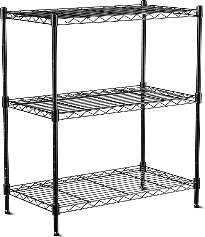 3-Tier Wire Shelf Rack, 24" x 14" x 30", Adjustable, Black
