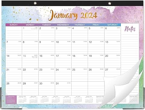 Large 2024 Desk Calendar with Thick Paper and Corner Protectors