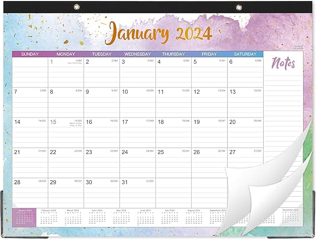 Large 2024 Desk Calendar with Thick Paper and Corner Protectors