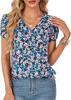 Women's Short Sleeve V-Neck Floral Summer Top