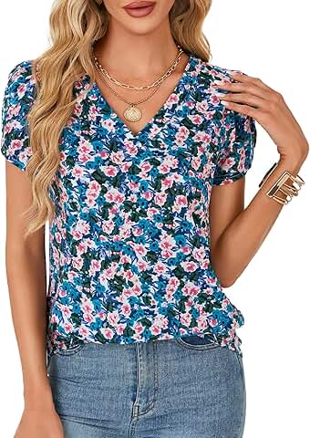 Women's Short Sleeve V-Neck Floral Summer Top