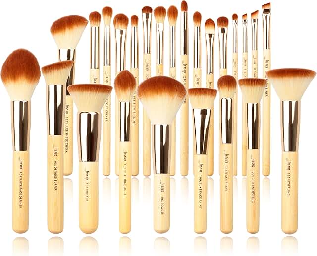 25-Piece Bamboo Makeup Brush Set for Face and Eyes