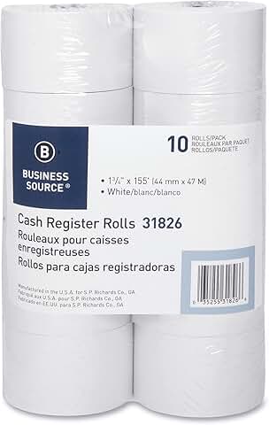 White Bond Paper Rolls, 44mm x 155', 10 Pack