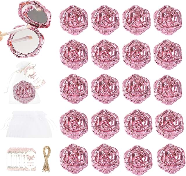Set of 20 Small Rose-Shaped Double-Sided Pocket Mirrors
