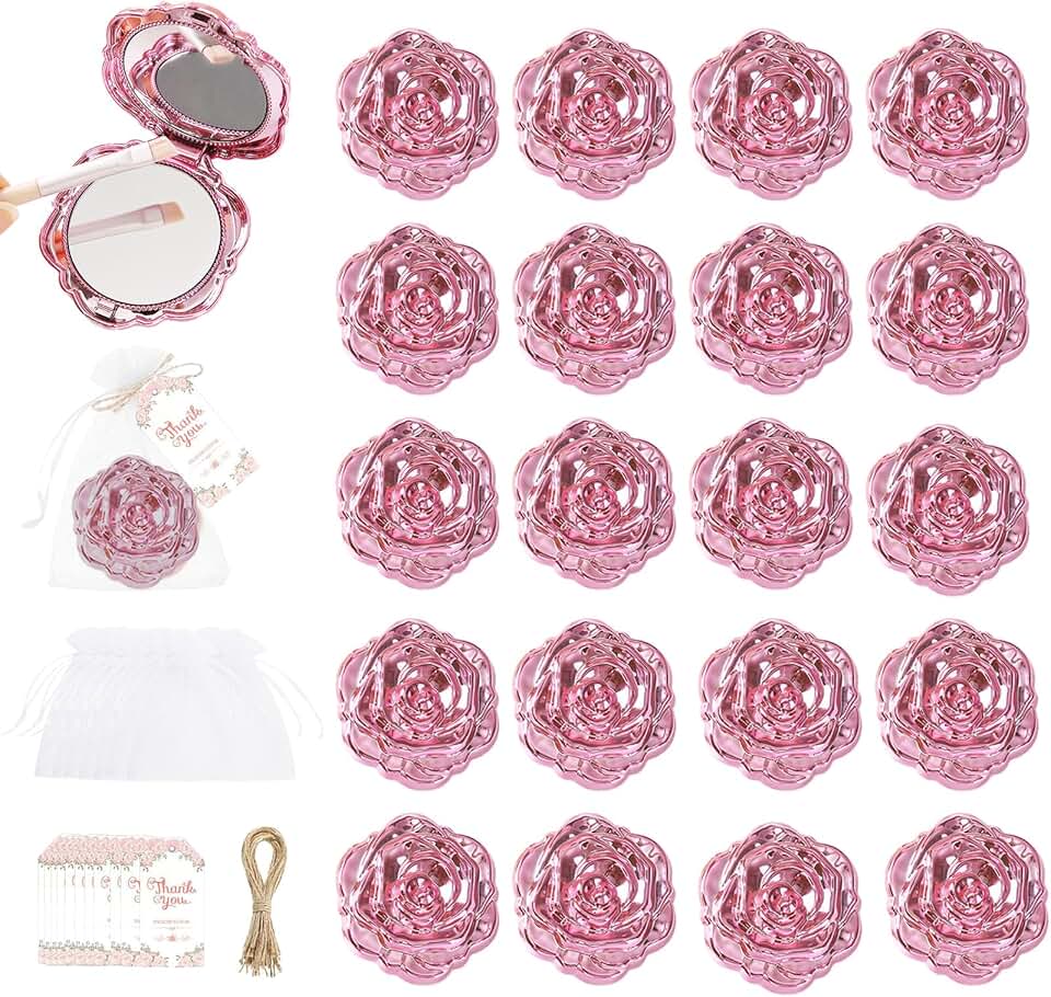 Set of 20 Small Rose-Shaped Double-Sided Pocket Mirrors