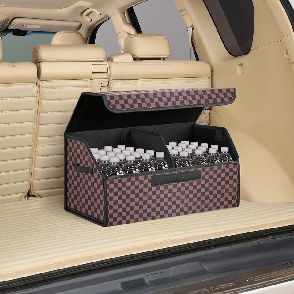 Leather foldable trunk organizer with lid
