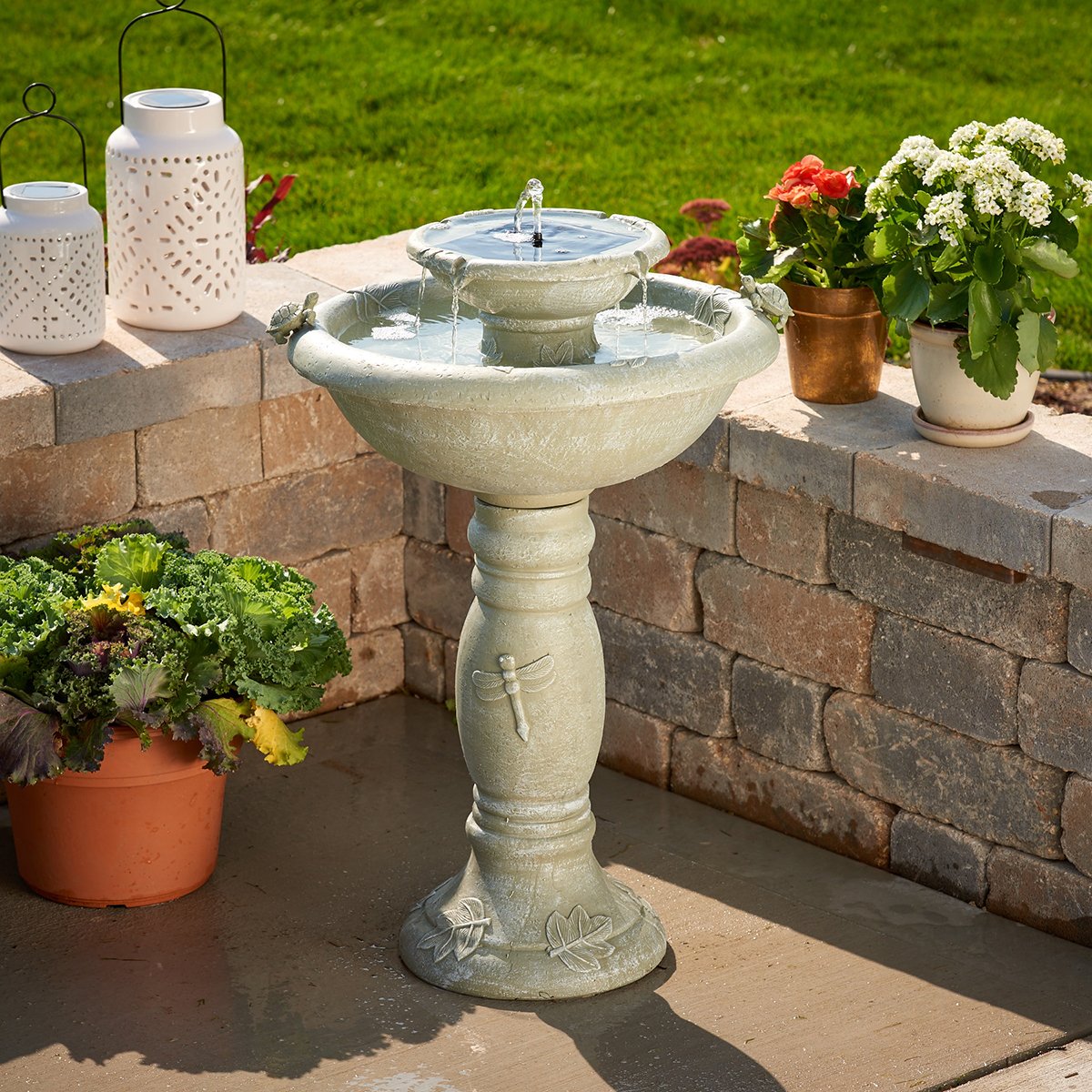 34222RM1 Gray Weathered Stone Country Gardens 2-Tier On-Demand Fountain, Designed for Low Maintenance and Requires No Wiring or Operating Costs,Medium