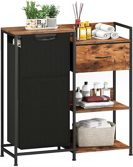 Laundry Hamper with Fabric Drawer and Shelves