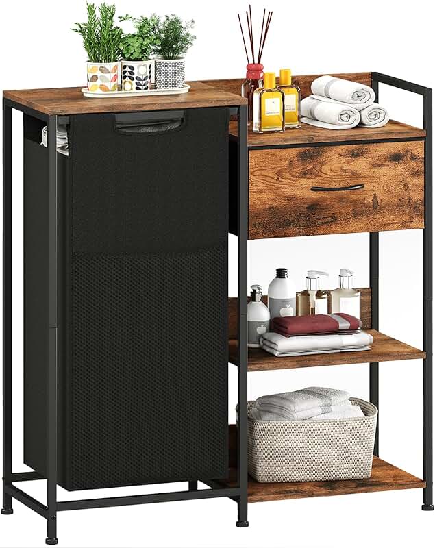 Laundry Hamper with Fabric Drawer and Shelves