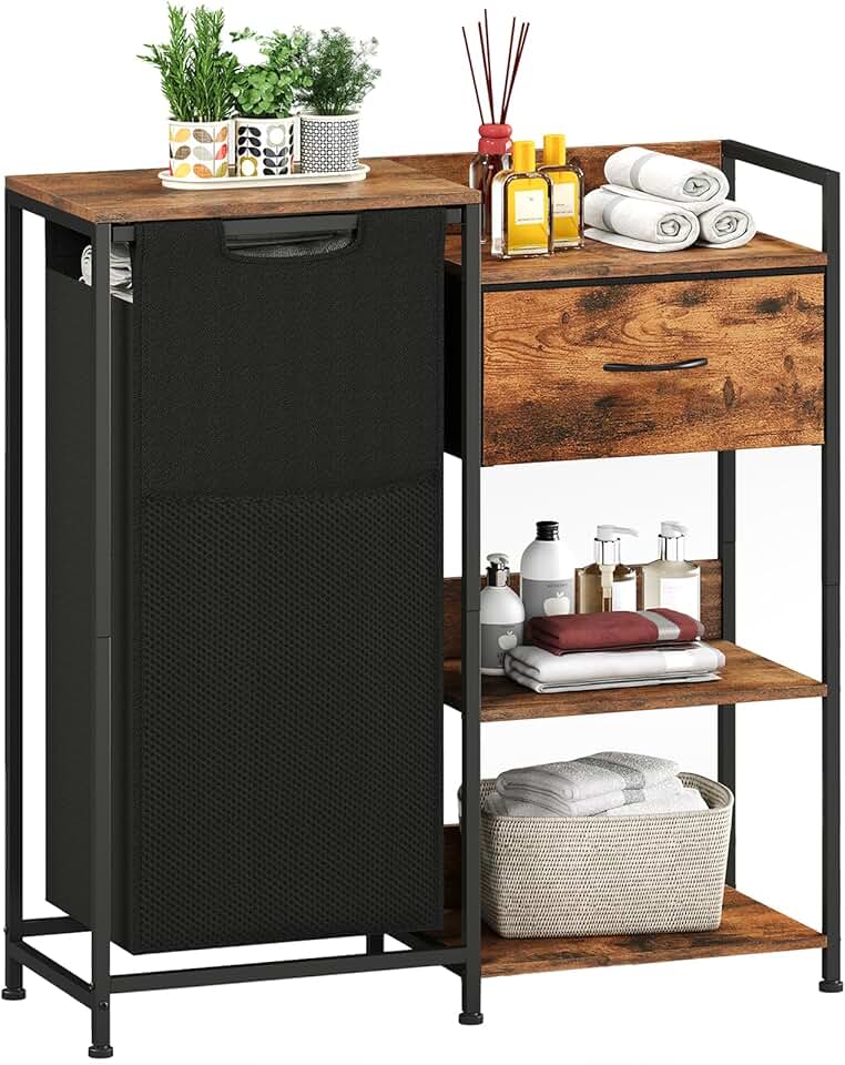 Laundry Hamper with Fabric Drawer and Shelves