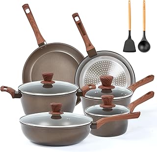 12-Piece Nonstick Cookware Set with Pans, Saucepans, Steamer, and Utensils