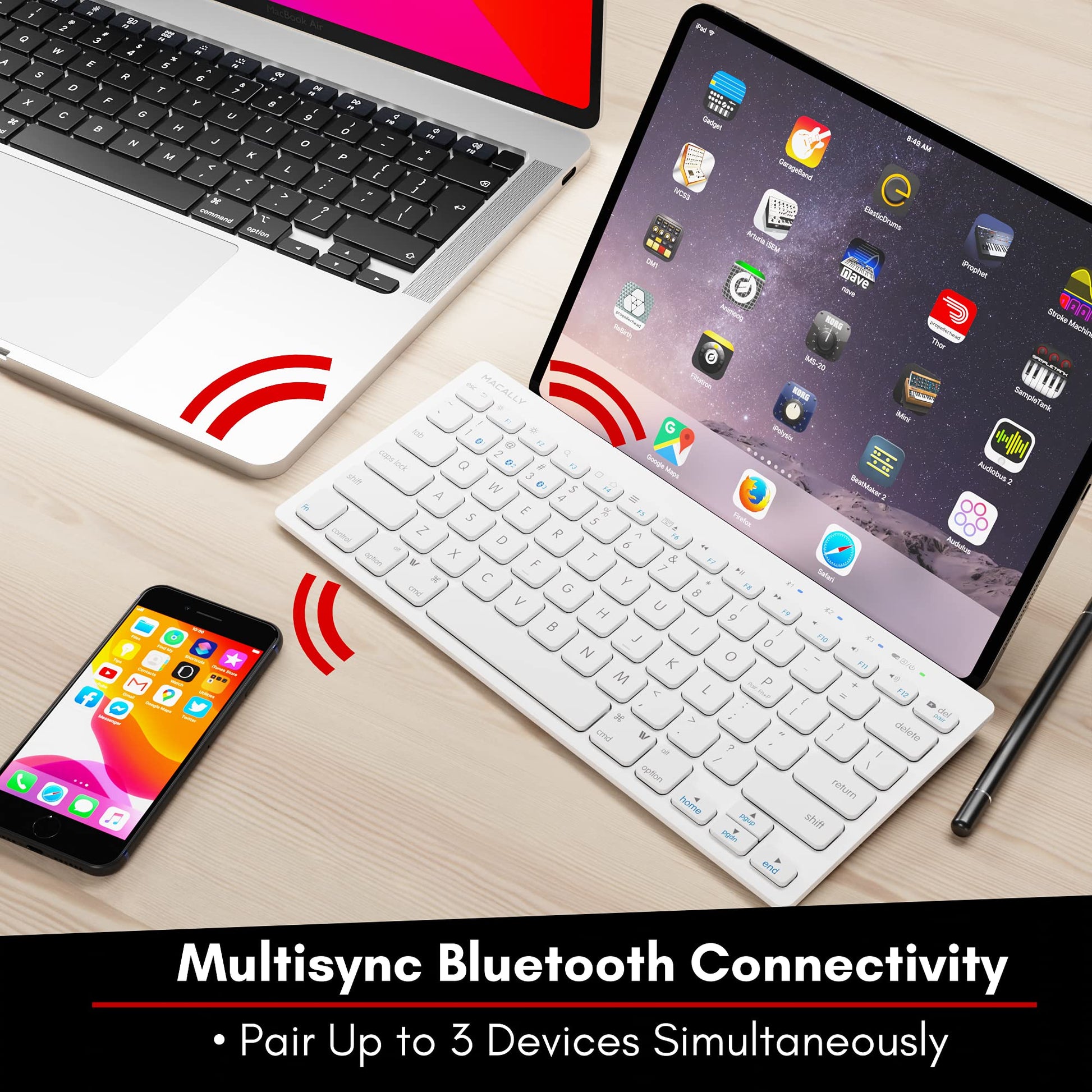 Bluetooth Keyboard for Mac - Multi Device Wireless Keyboard for Mac Mini / Pro, Macbook Pro / Air, iMac, iPad, iPhone, PC, Laptop - Compatible Apple Keyboard Wireless Compact with Stand