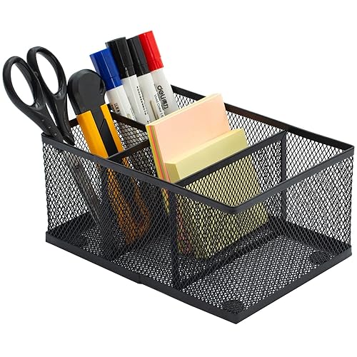 Black Metal Mesh Desk Organizer with 4 Compartments