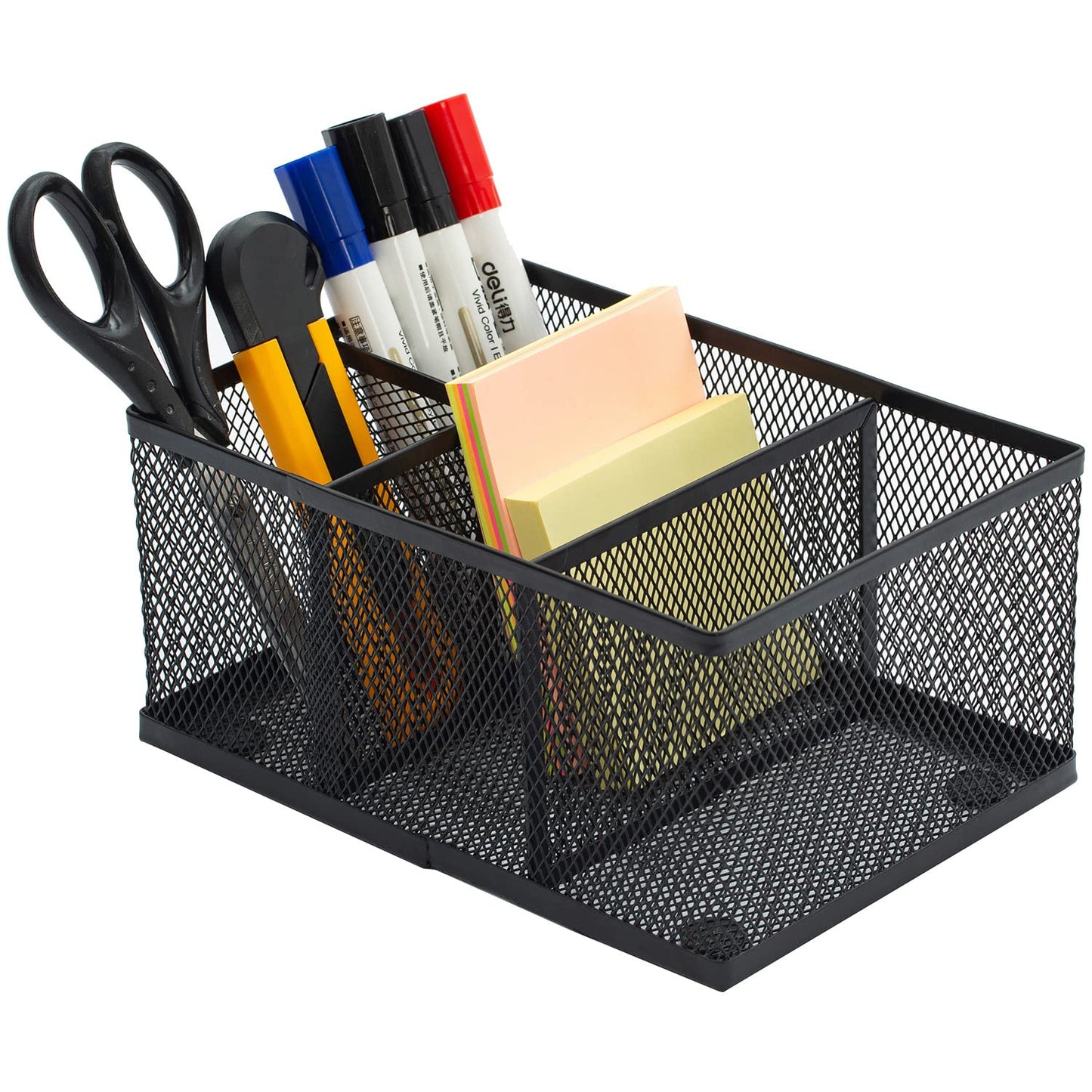 Black Metal Mesh Desk Organizer with 4 Compartments