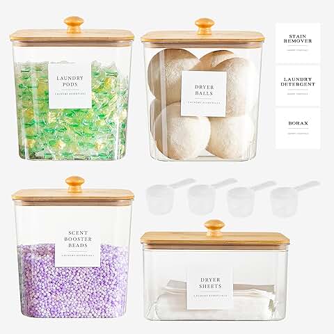 Set of 4 Clear Acrylic Laundry Storage Containers