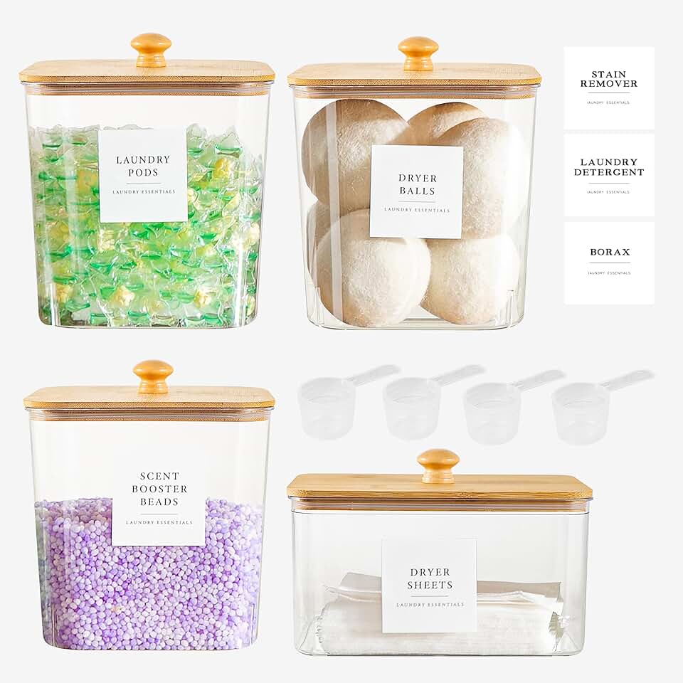 Set of 4 Clear Acrylic Laundry Storage Containers