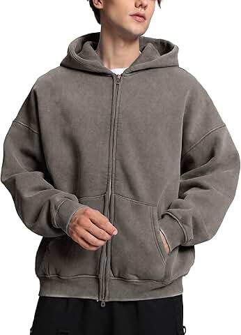 Men's Oversized Acid Wash Zip-Up Hoodie