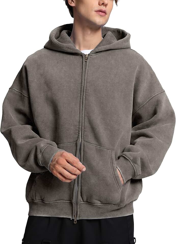 Men's Oversized Acid Wash Zip-Up Hoodie