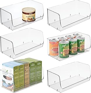 Set of 6 clear stackable open-front storage bins