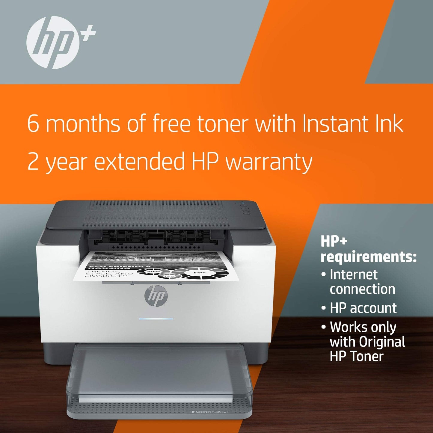 LaserJet M209dwe Wireless Black & White Printer with + and 6 Months Free Cartridges (6GW62E)