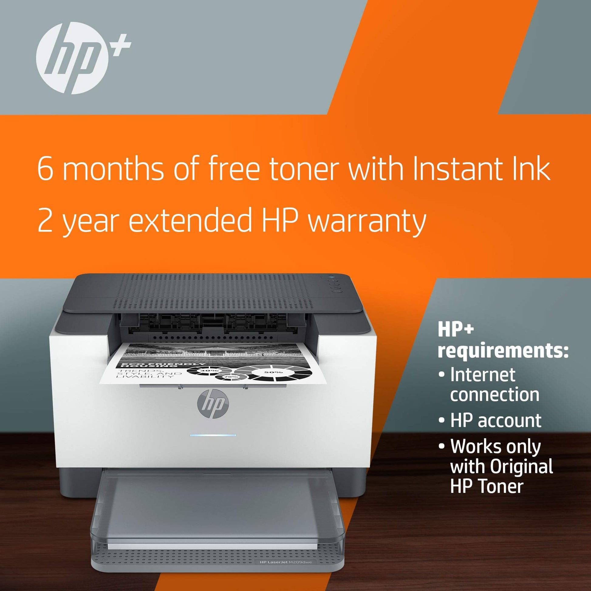 LaserJet M209dwe Wireless Black & White Printer with + and 6 Months Free Cartridges (6GW62E)