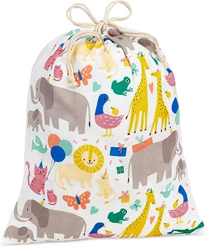 Large 19-inch Canvas Drawstring Bag with Zoo Animals