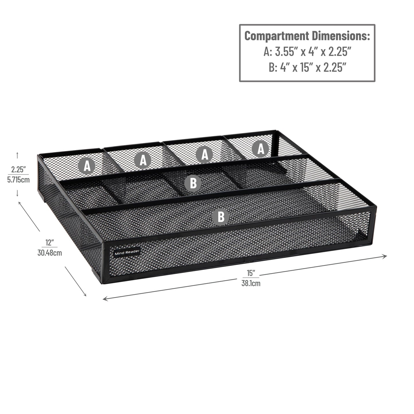 Set of 2 black metal mesh drawer organizers